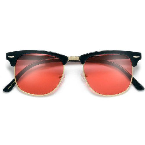 Retro Half Frame Semi-Rimless Colored Lens Half Frame Sunglasses - Sunglass Spot