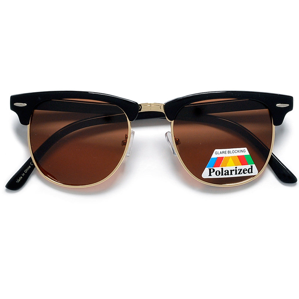 Polarized Retro Half Frame Semi-Rimless Sunglasses - Sunglass Spot