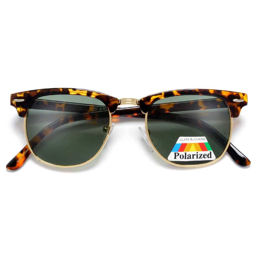 Polarized Retro Half Frame Semi-Rimless Sunglasses